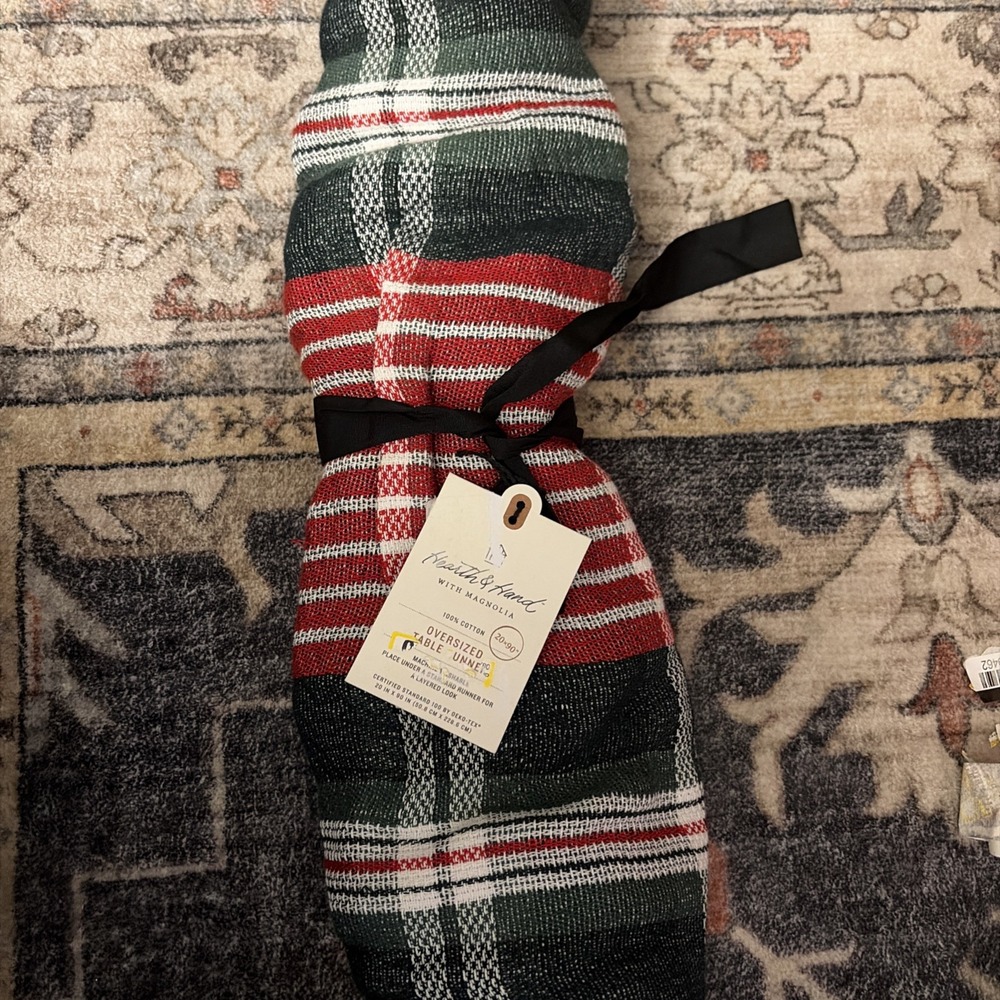 Hearth & Hand With Magnolia Red Green Plaid Christmas Oversized Table Runner